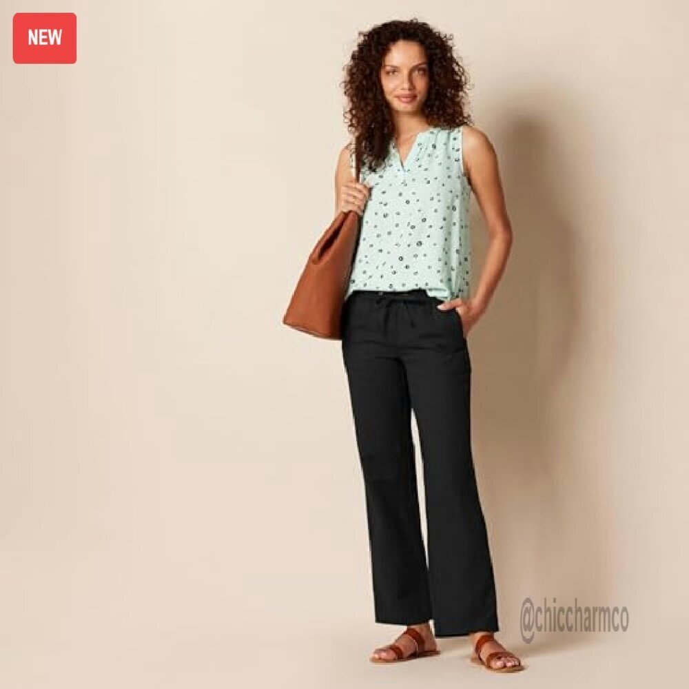 Linen Blend Wide Leg Pants Relaxed Fit Drawstring Casual Summer - Picture 6 of 8